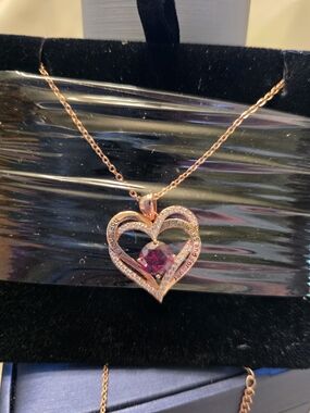 #416 Rose Gold Heart Pendant Necklace with Pink Gem